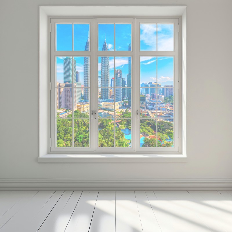 Naklejka na okno Kuala Lumpur panorama z wieżami Petronas – Wallissimo® Naklejka na okno Kuala Lumpur panorama z wieżami Petronas – Wallissimo®