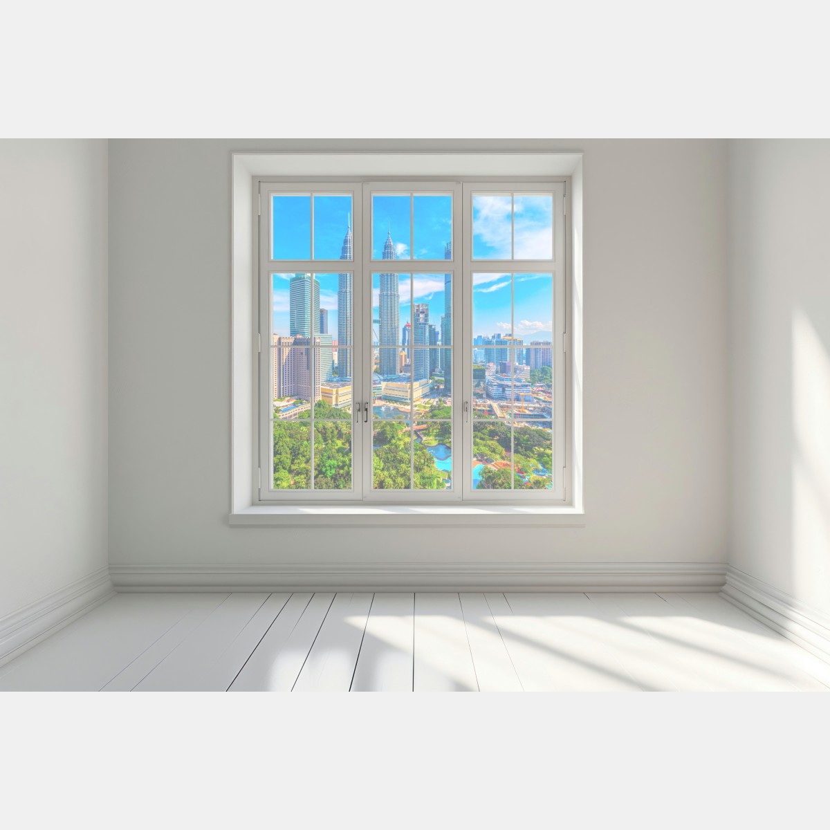 Naklejka na okno Kuala Lumpur panorama z wieżami Petronas – Wallissimo® Naklejka na okno Kuala Lumpur panorama z wieżami Petronas – Wallissimo®