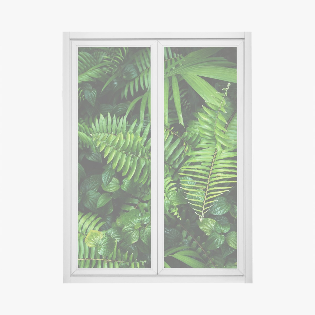 Window decal lush tropical fern leaves