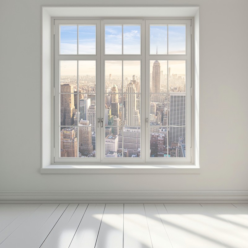 Naklejka na okno panorama Nowego Jorku o wschodzie słońca – Wallissimo® Naklejka na okno panorama Nowego Jorku o wschodzie słońca – Wallissimo®