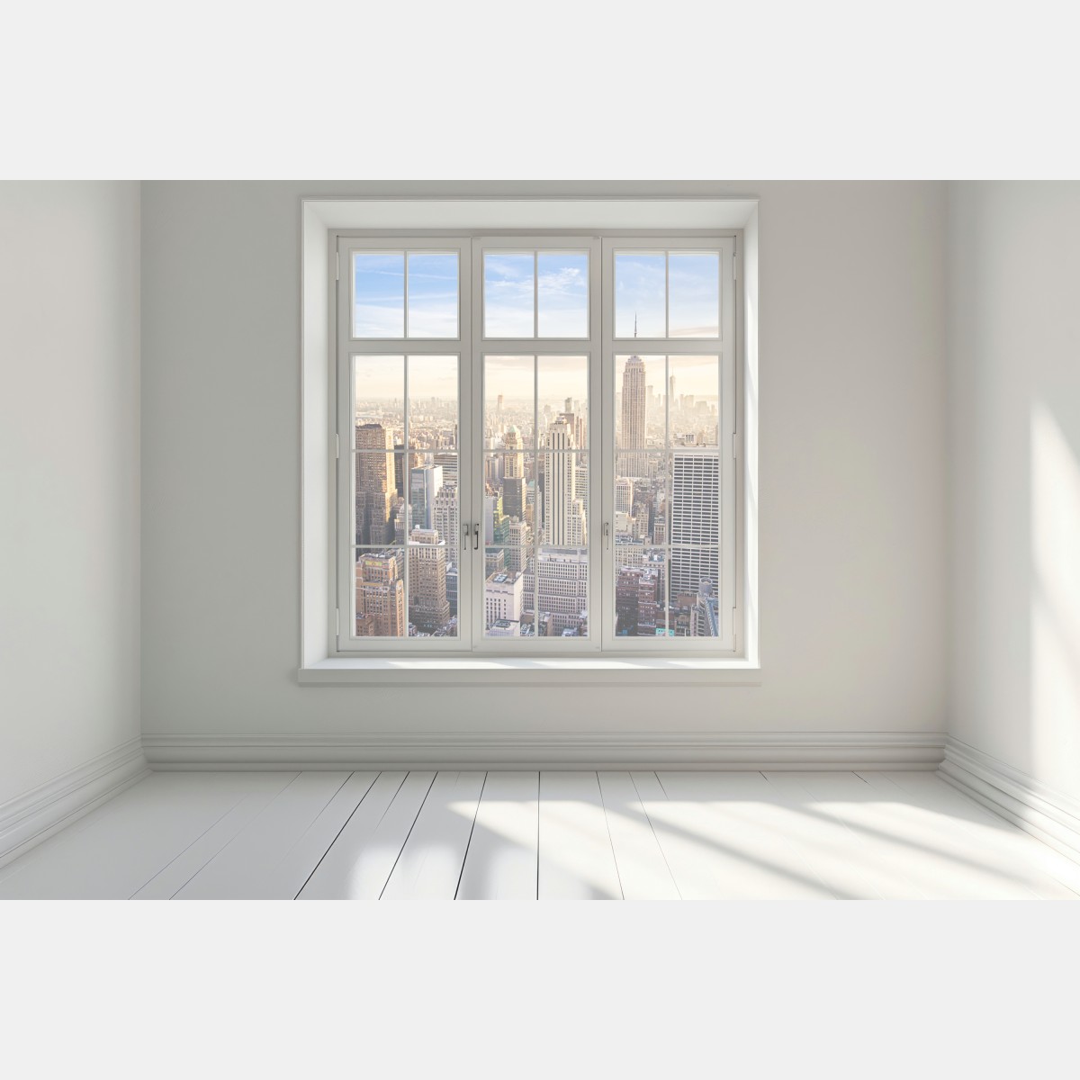 Naklejka na okno panorama Nowego Jorku o wschodzie słońca – Wallissimo® Naklejka na okno panorama Nowego Jorku o wschodzie słońca – Wallissimo®