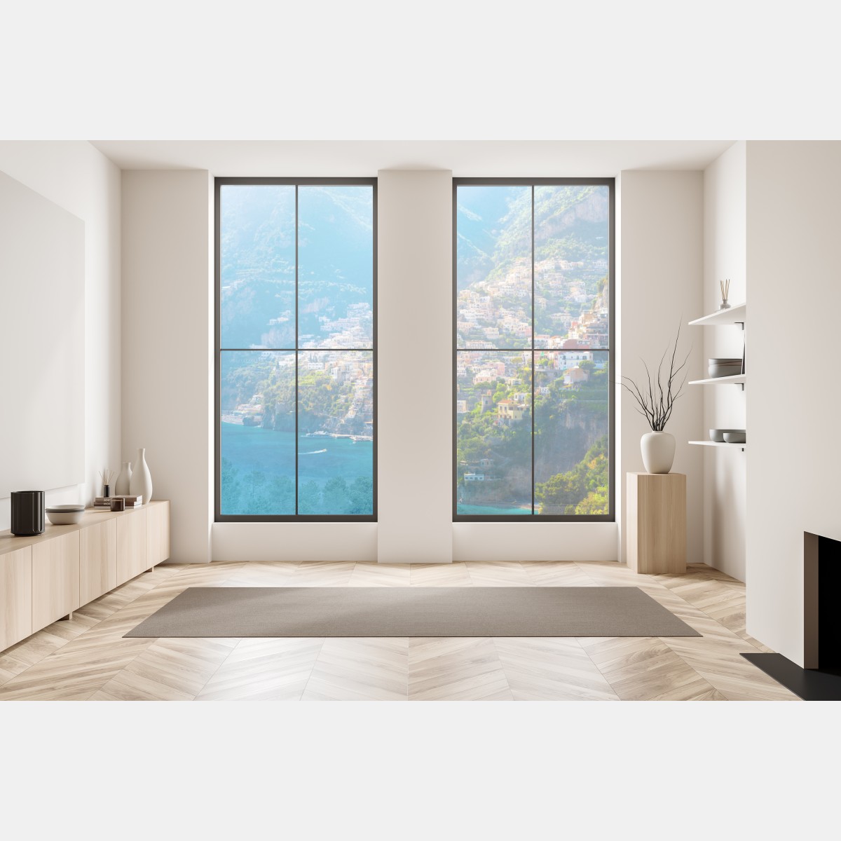 Naklejka na okno Positano: kolorowa wioska na wybrzeżu Amalfi – Wallissimo® Naklejka na okno Positano: kolorowa wioska na wybrzeżu Amalfi – Wallissimo®