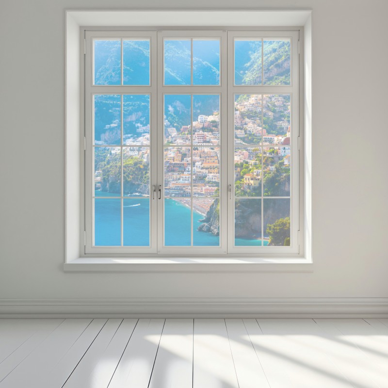 Naklejka na okno Positano: kolorowa wioska na wybrzeżu Amalfi – Wallissimo® Naklejka na okno Positano: kolorowa wioska na wybrzeżu Amalfi – Wallissimo®