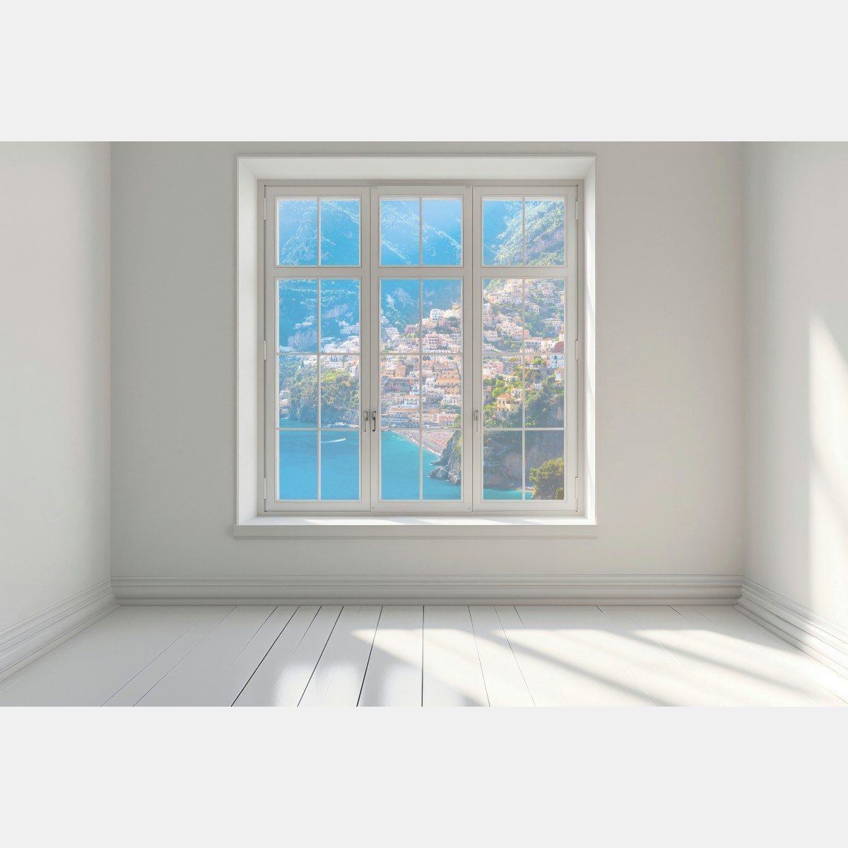 Naklejka na okno Positano: kolorowa wioska na wybrzeżu Amalfi – Wallissimo® Naklejka na okno Positano: kolorowa wioska na wybrzeżu Amalfi – Wallissimo®