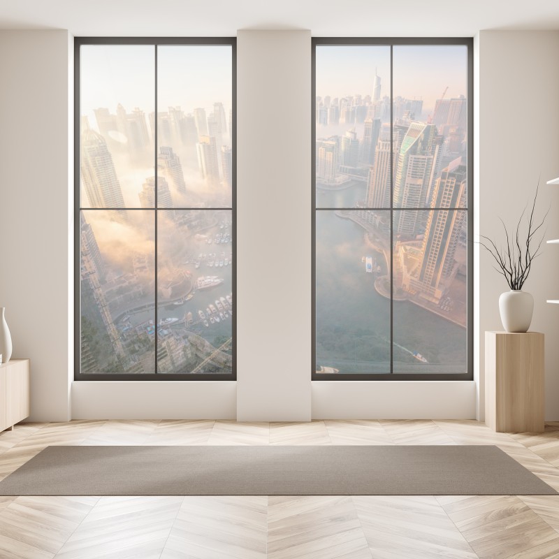 Naklejka na okno tropikalne fioletowe liście na żółtym tle – Wallissimo®