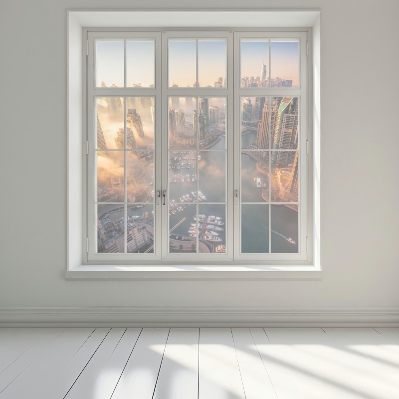 Naklejka na okno Dubaj marina zachód słońca – Wallissimo® Naklejka na okno Dubaj marina zachód słońca – Wallissimo®