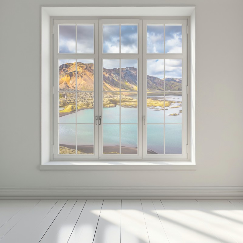 Naklejka na okno letnie jezioro na Islandii – Wallissimo® Naklejka na okno letnie jezioro na Islandii – Wallissimo®
