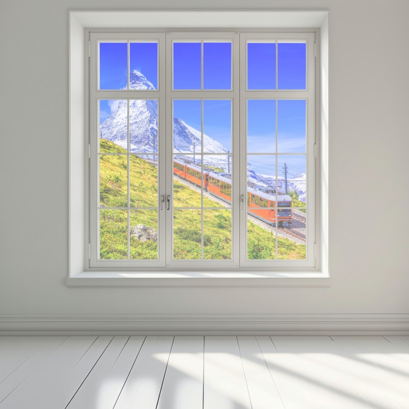 Naklejka na okno pociąg Gornergrat pod Matterhornem – Wallissimo® Naklejka na okno pociąg Gornergrat pod Matterhornem – Wallissimo®