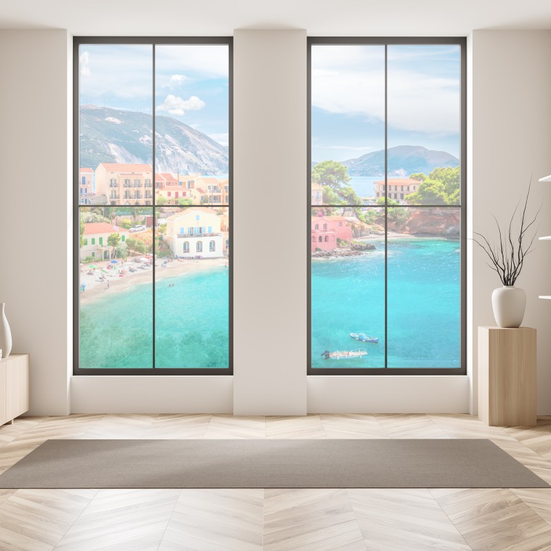 Naklejka na okno Polskie pole rzepaku pod błękitnym niebem – Wallissimo®