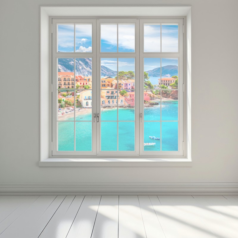 Naklejka na okno Assos nadmorska sceneria, Kefalonia – Wallissimo® Naklejka na okno Assos nadmorska sceneria, Kefalonia – Wallissimo®