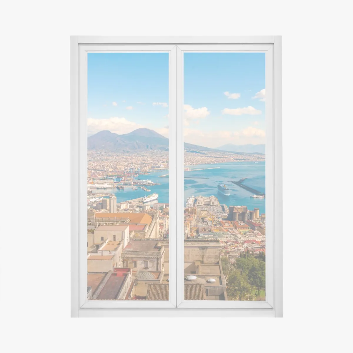 Naklejka na okno panorama Neapolu z Wezuwiuszem – Wallissimo® Naklejka na okno panorama Neapolu z Wezuwiuszem – Wallissimo®