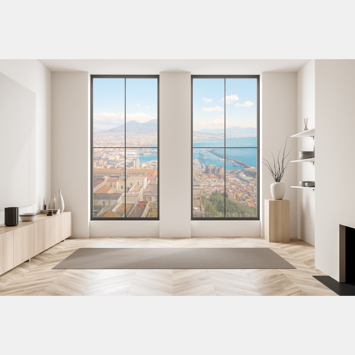 Naklejka na okno panorama Neapolu z Wezuwiuszem – Wallissimo® Naklejka na okno panorama Neapolu z Wezuwiuszem – Wallissimo®