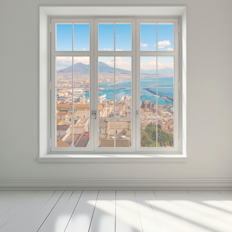 Naklejka na okno panorama Neapolu z Wezuwiuszem – Wallissimo® Naklejka na okno panorama Neapolu z Wezuwiuszem – Wallissimo®