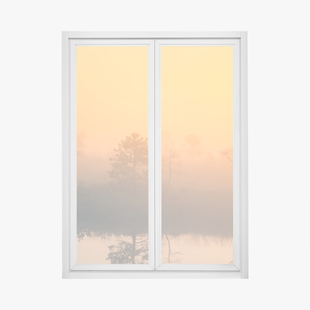 Window decal dreamy sunrise over a misty marsh
