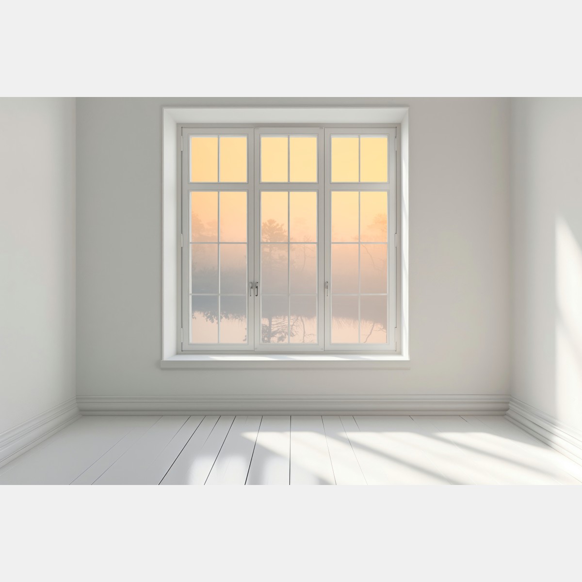 Naklejka na okno senny wschód słońca nad mglistym torfowiskiem – Wallissimo® Naklejka na okno senny wschód słońca nad mglistym torfowiskiem – Wallissimo®