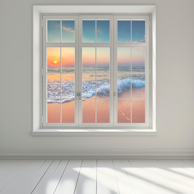 Naklejka na okno złoty wschód słońca nad morzem – Wallissimo® Naklejka na okno złoty wschód słońca nad morzem – Wallissimo®