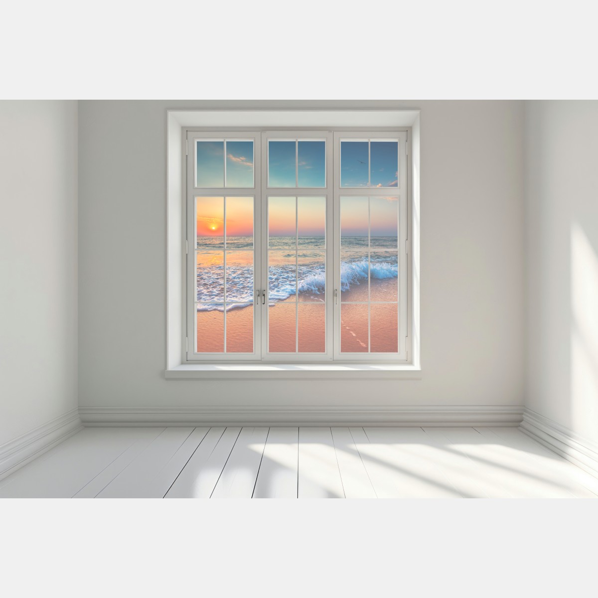 Naklejka na okno złoty wschód słońca nad morzem – Wallissimo® Naklejka na okno złoty wschód słońca nad morzem – Wallissimo®
