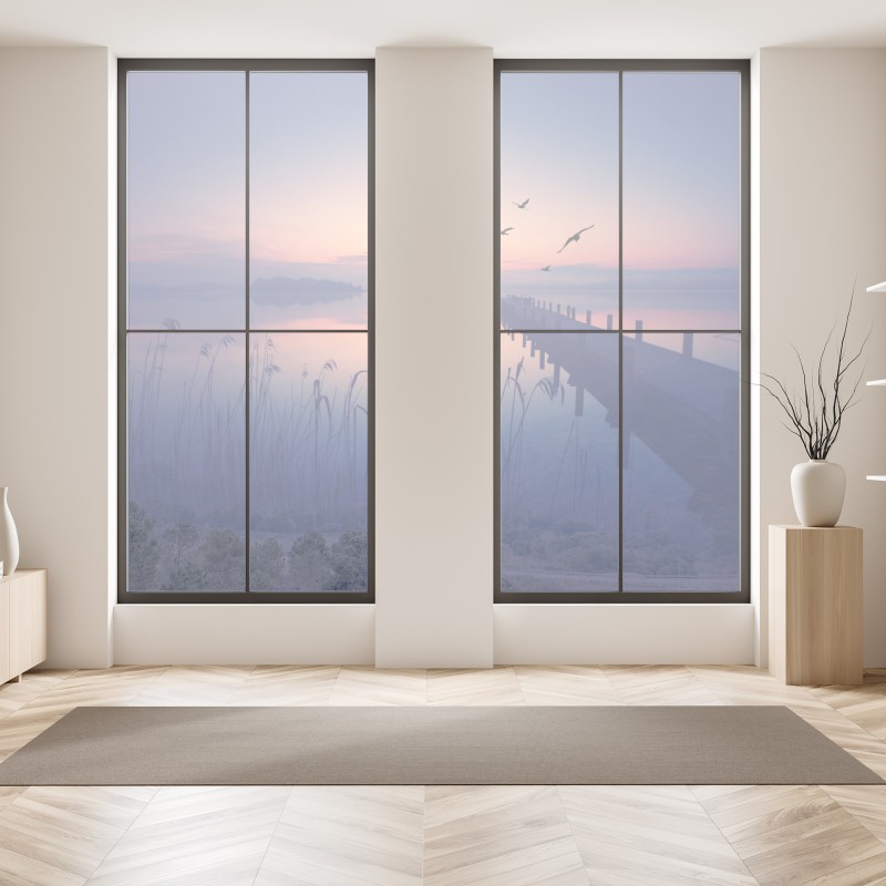 Naklejka na okno żywy wzór cytrusów w pomarańczach i niebieskich liściach – Wallissimo®