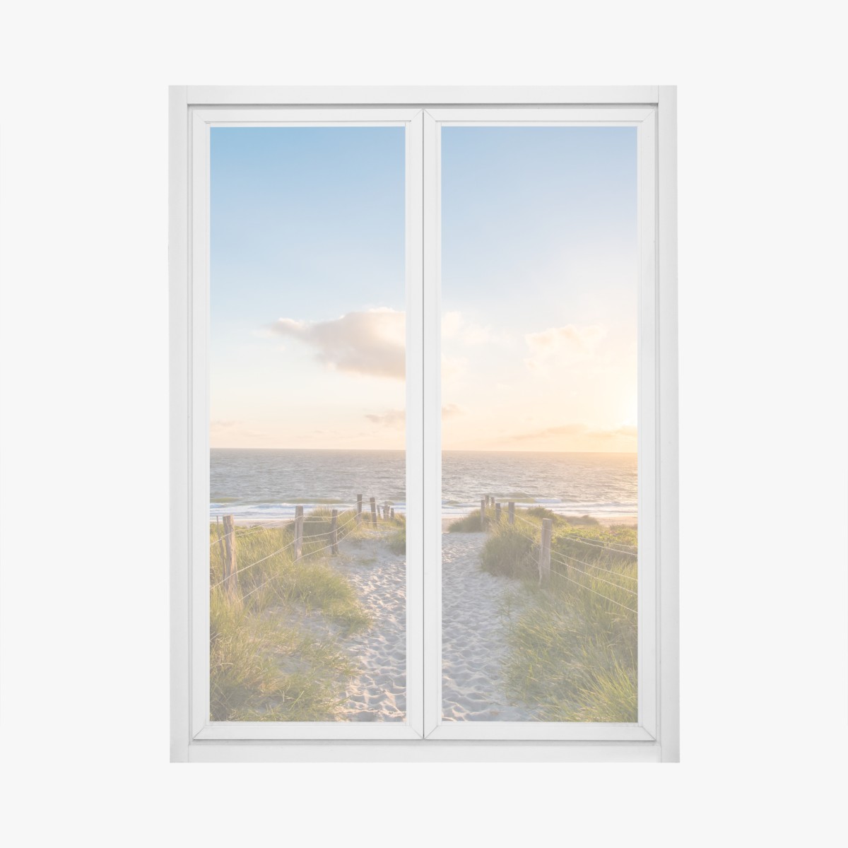 Window decal sunlit beach path to the ocean