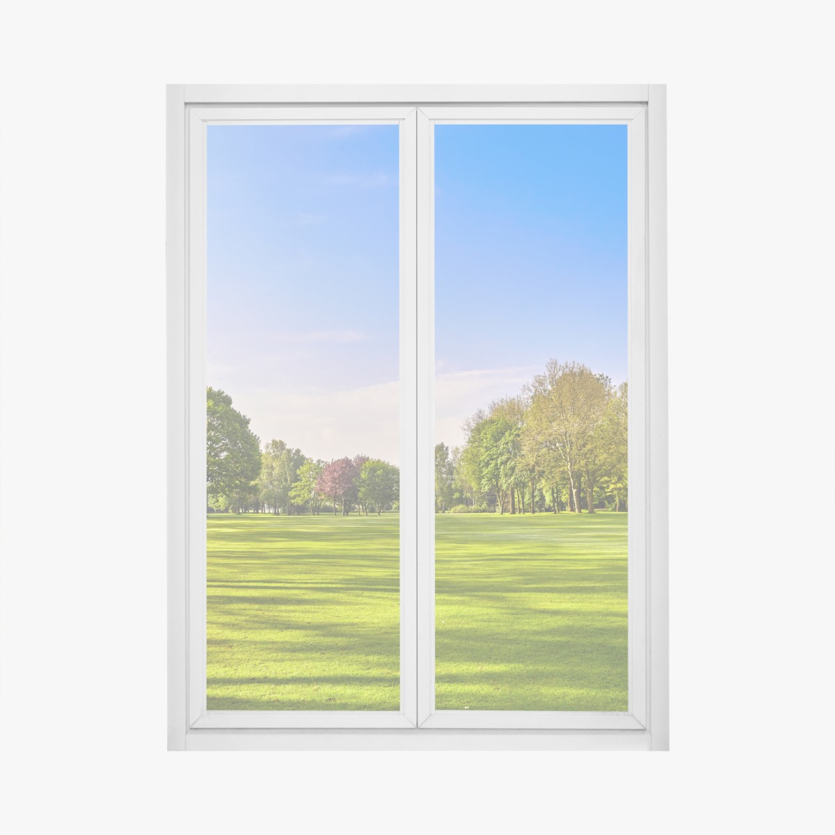 Window decal sunlit city park panorama