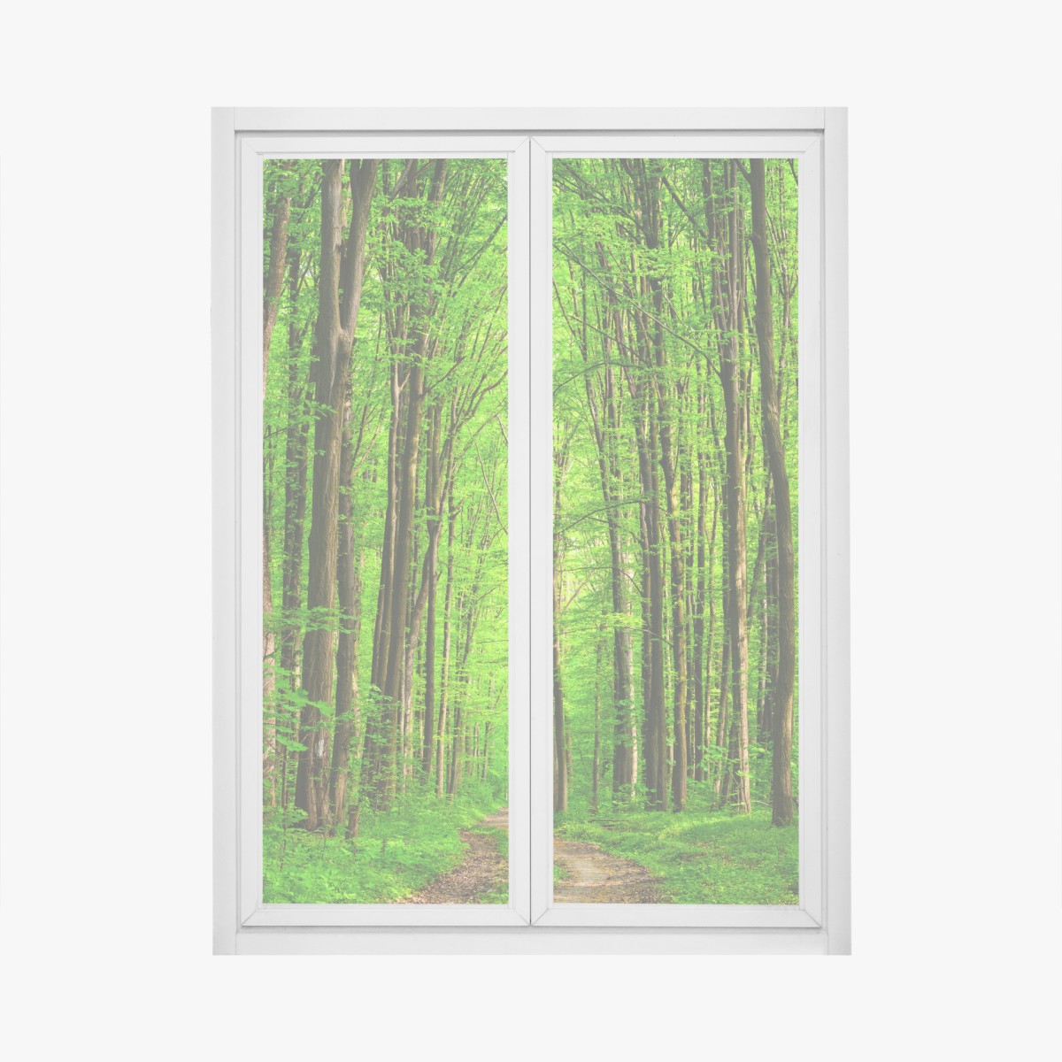 Window decal lush green forest pathway