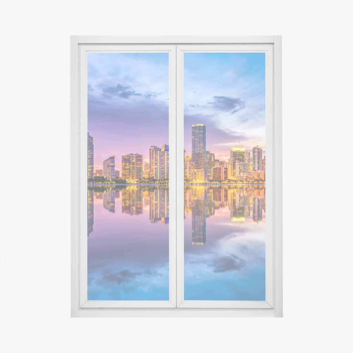 Window decal Miami skyline reflected on Biscayne Bay