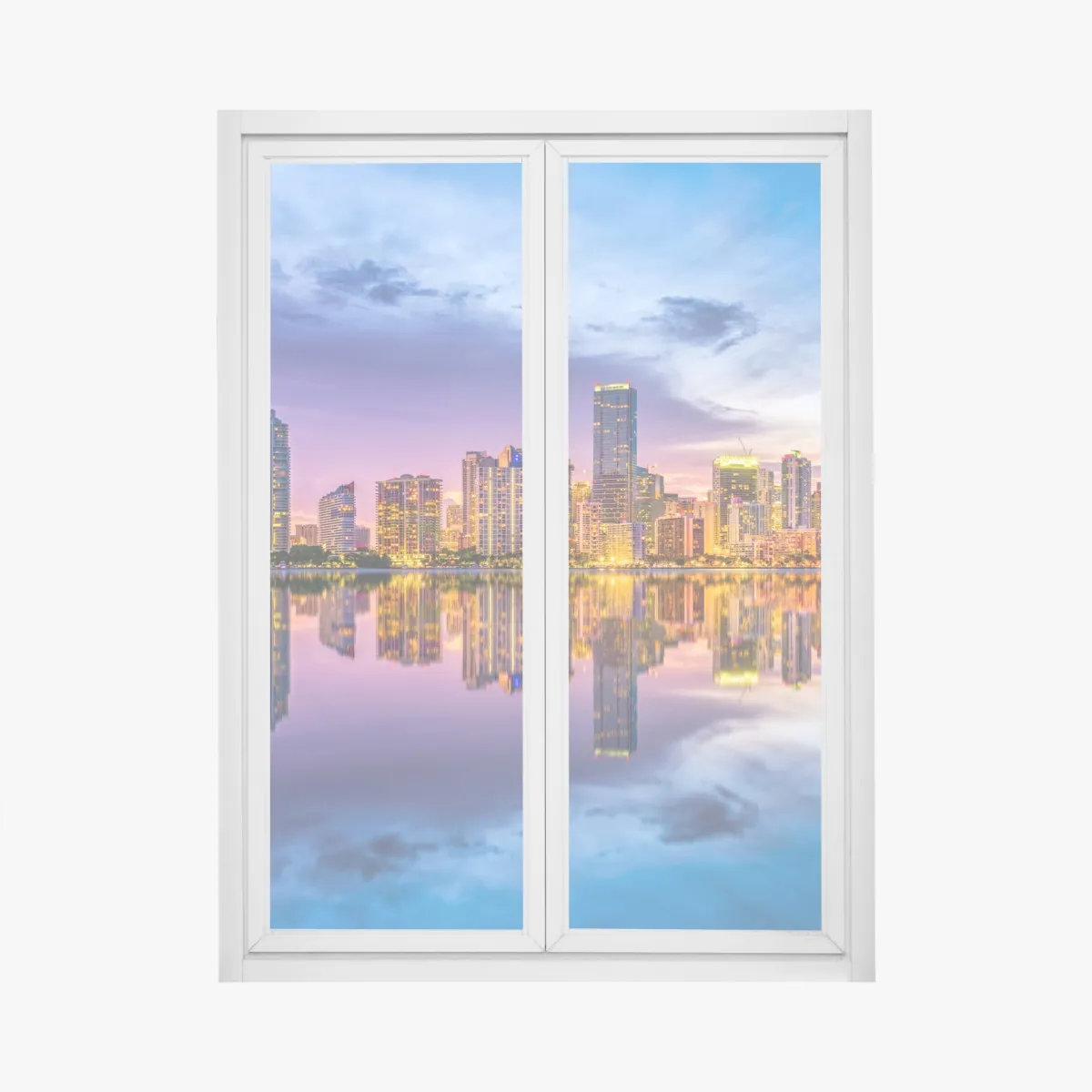 Naklejka na okno Miami panorama odbita w Biscayne Bay – Wallissimo® Naklejka na okno Miami panorama odbita w Biscayne Bay – Wallissimo®