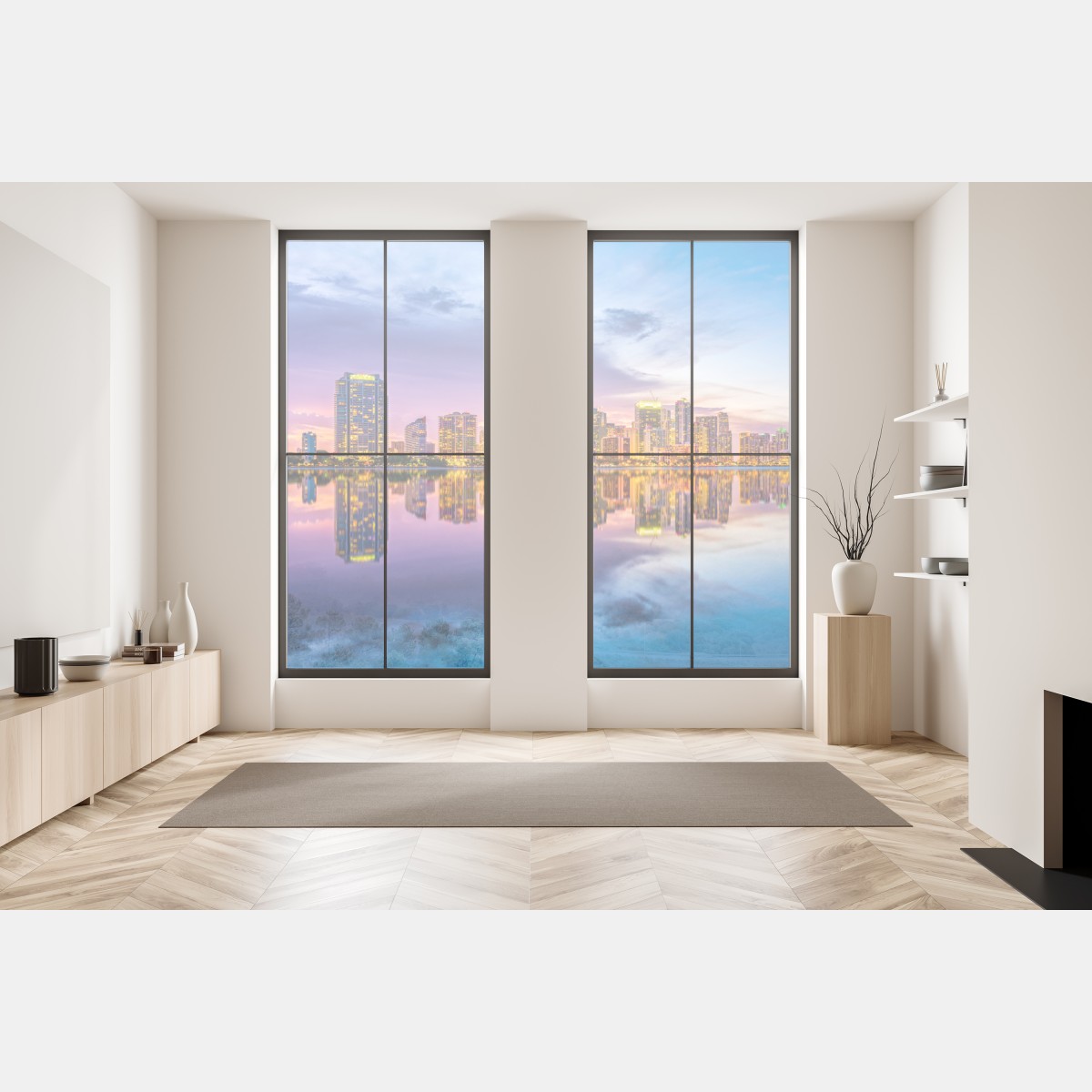 Naklejka na okno Miami panorama odbita w Biscayne Bay – Wallissimo® Naklejka na okno Miami panorama odbita w Biscayne Bay – Wallissimo®