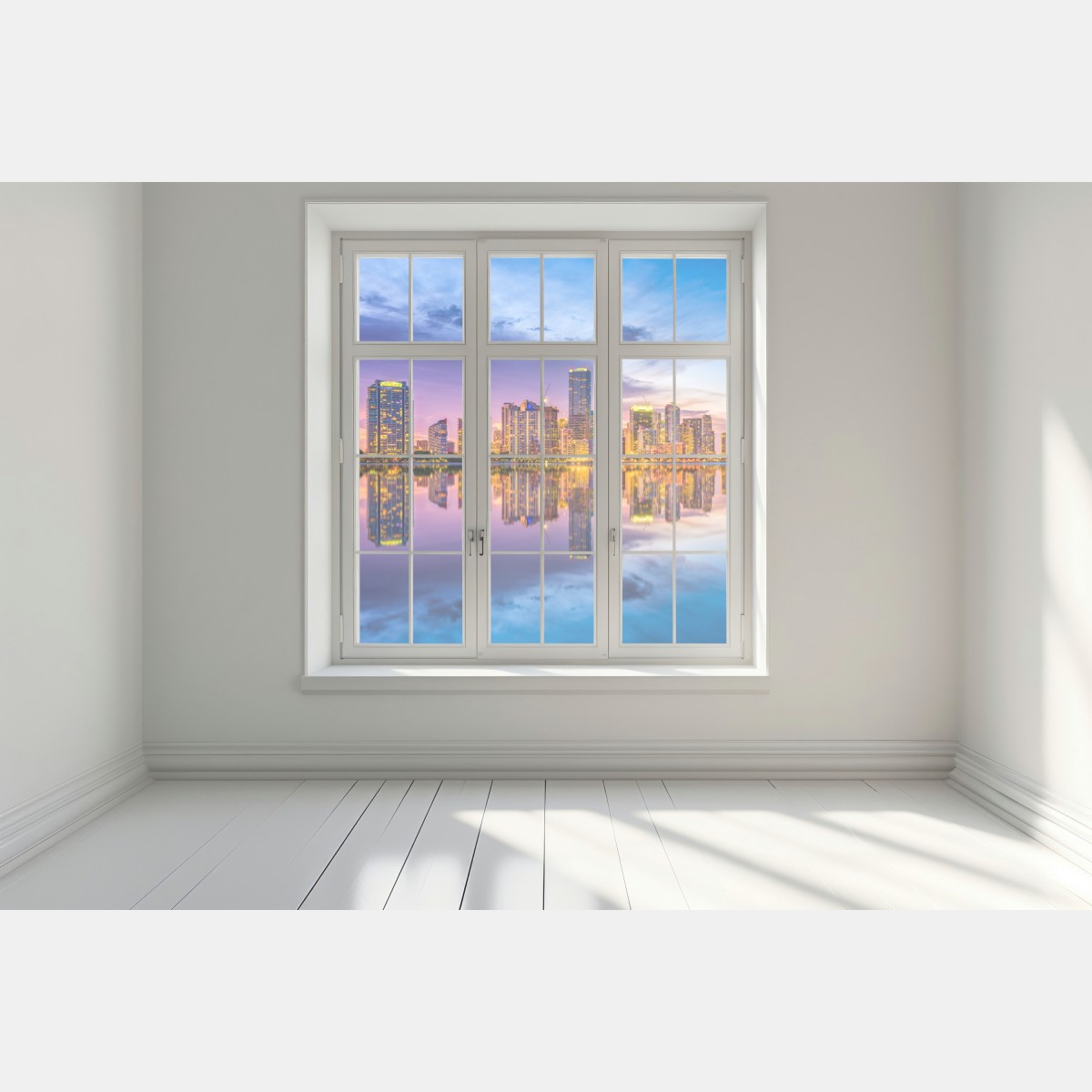 Naklejka na okno Miami panorama odbita w Biscayne Bay – Wallissimo® Naklejka na okno Miami panorama odbita w Biscayne Bay – Wallissimo®