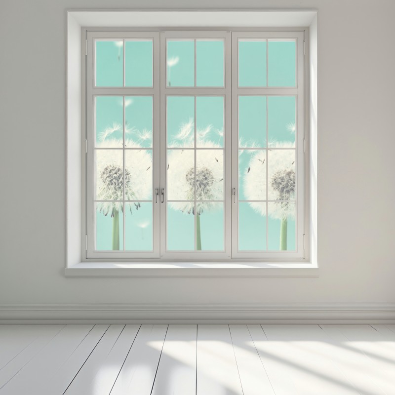 Naklejka na okno trzy dmuchawce na turkusowym tle – Wallissimo® Naklejka na okno trzy dmuchawce na turkusowym tle – Wallissimo®