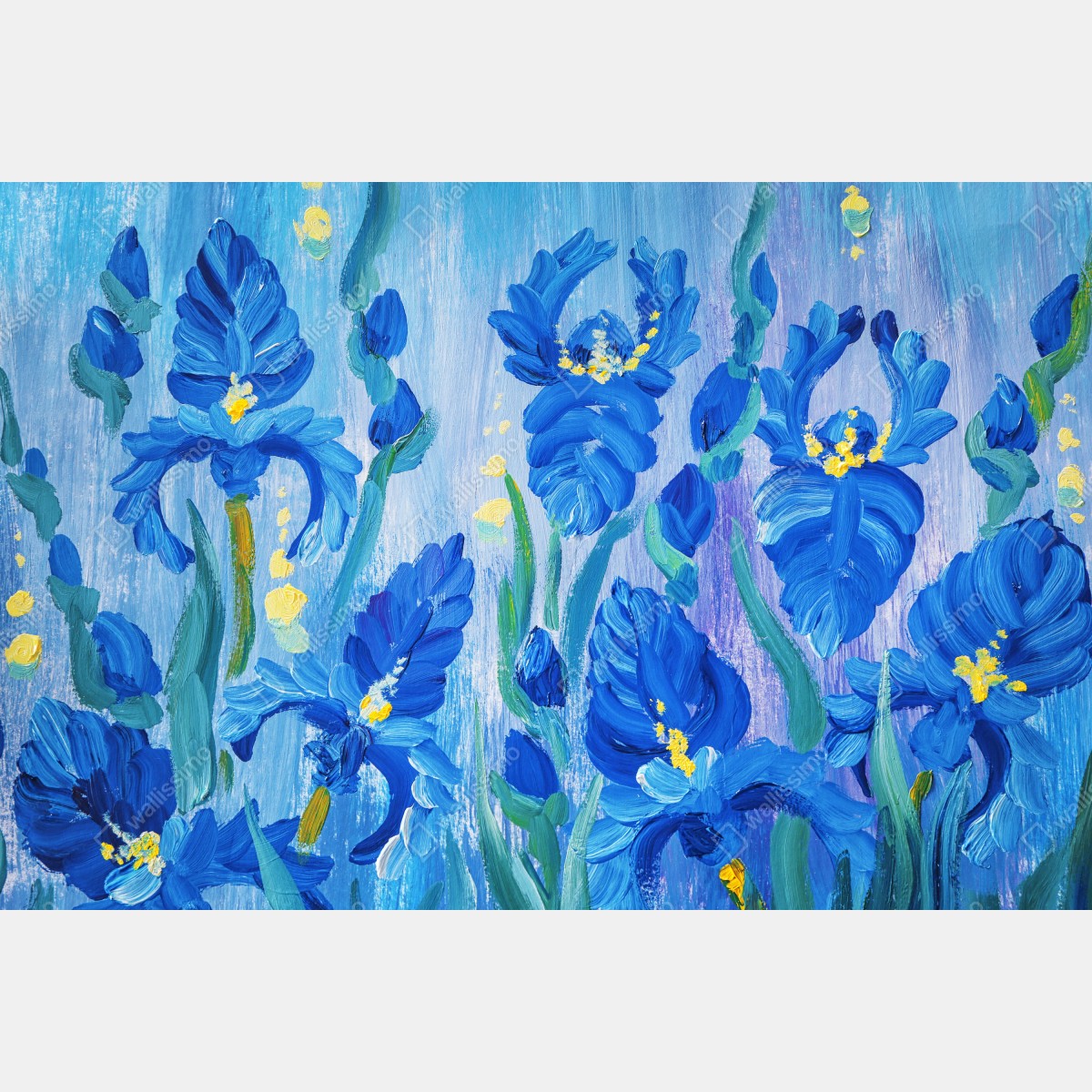 Naklejka na okno żywy niebieski bukiet irysów – Wallissimo® Naklejka na okno żywy niebieski bukiet irysów – Wallissimo®