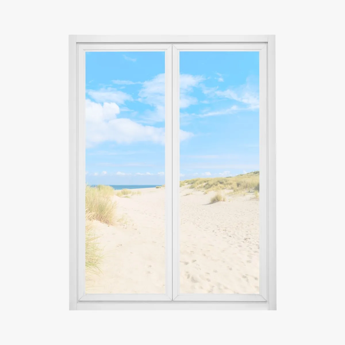 Naklejka na okno spokojne wydmy Sylt z latarnią morską – Wallissimo® Naklejka na okno spokojne wydmy Sylt z latarnią morską – Wallissimo®