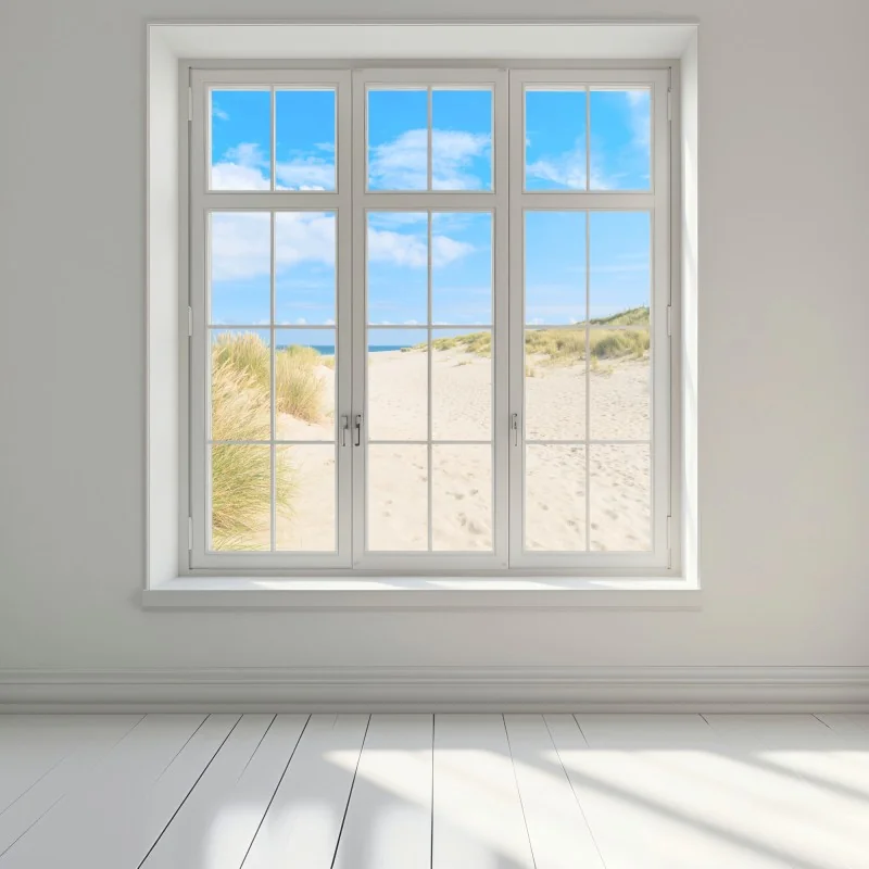 Naklejka na okno spokojne wydmy Sylt z latarnią morską – Wallissimo® Naklejka na okno spokojne wydmy Sylt z latarnią morską – Wallissimo®