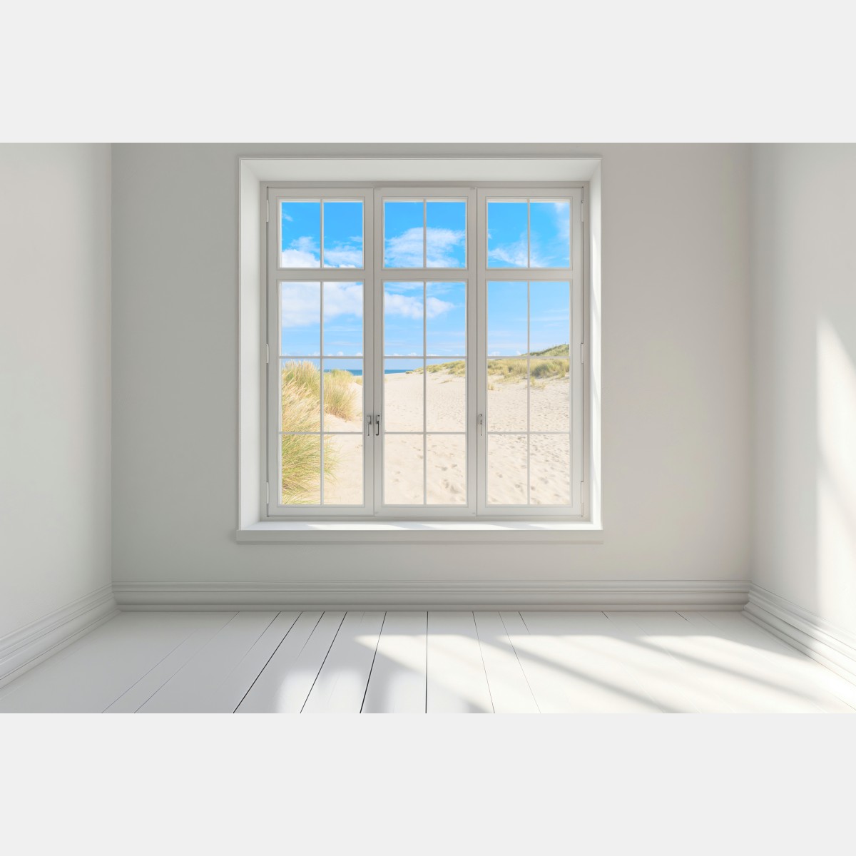 Naklejka na okno spokojne wydmy Sylt z latarnią morską – Wallissimo® Naklejka na okno spokojne wydmy Sylt z latarnią morską – Wallissimo®