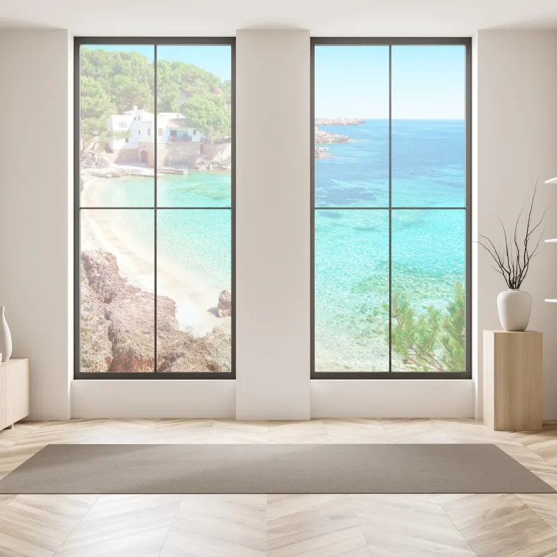 Naklejka na okno wschód słońca nad mglistym grzbietem z kamienną ścieżką – Wallissimo®