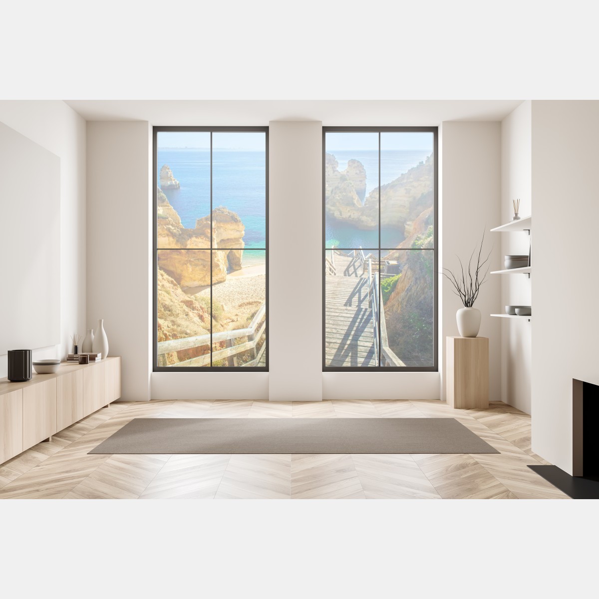 Naklejka na okno słoneczne schody prowadzące do turkusowej zatoczki – Wallissimo® Naklejka na okno słoneczne schody prowadzące do turkusowej zatoczki – Wallissimo®