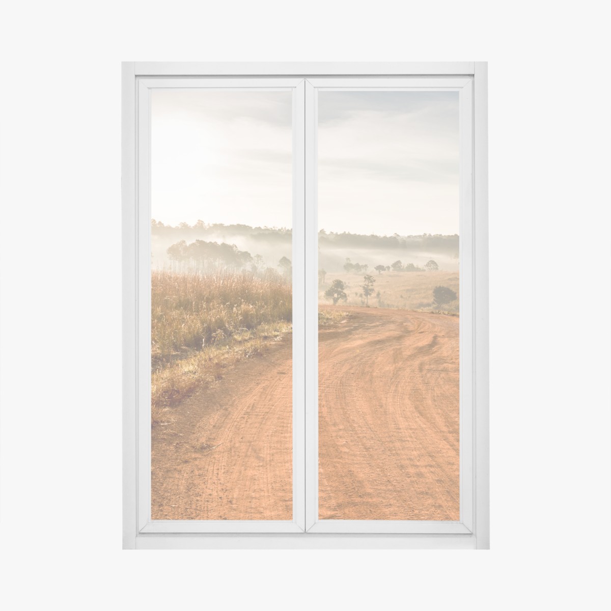 Window decal morning dirt road in Thung Salaeng Luang