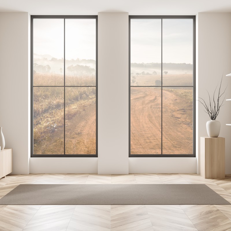 Naklejka na okno jesienne drzewa odbite w spokojnym jeziorze – Wallissimo®