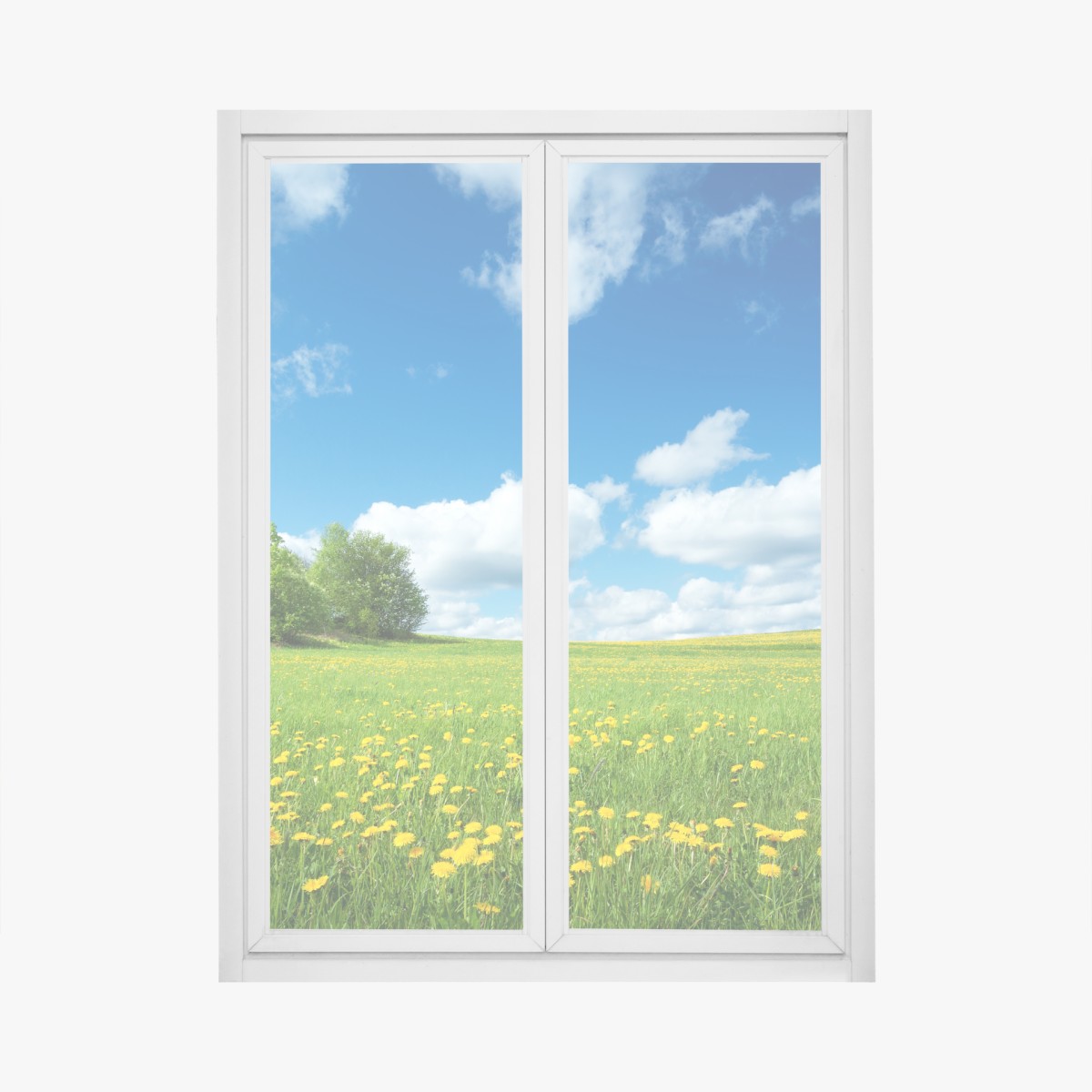 Window decal sunny meadow with dandelions and blue sky