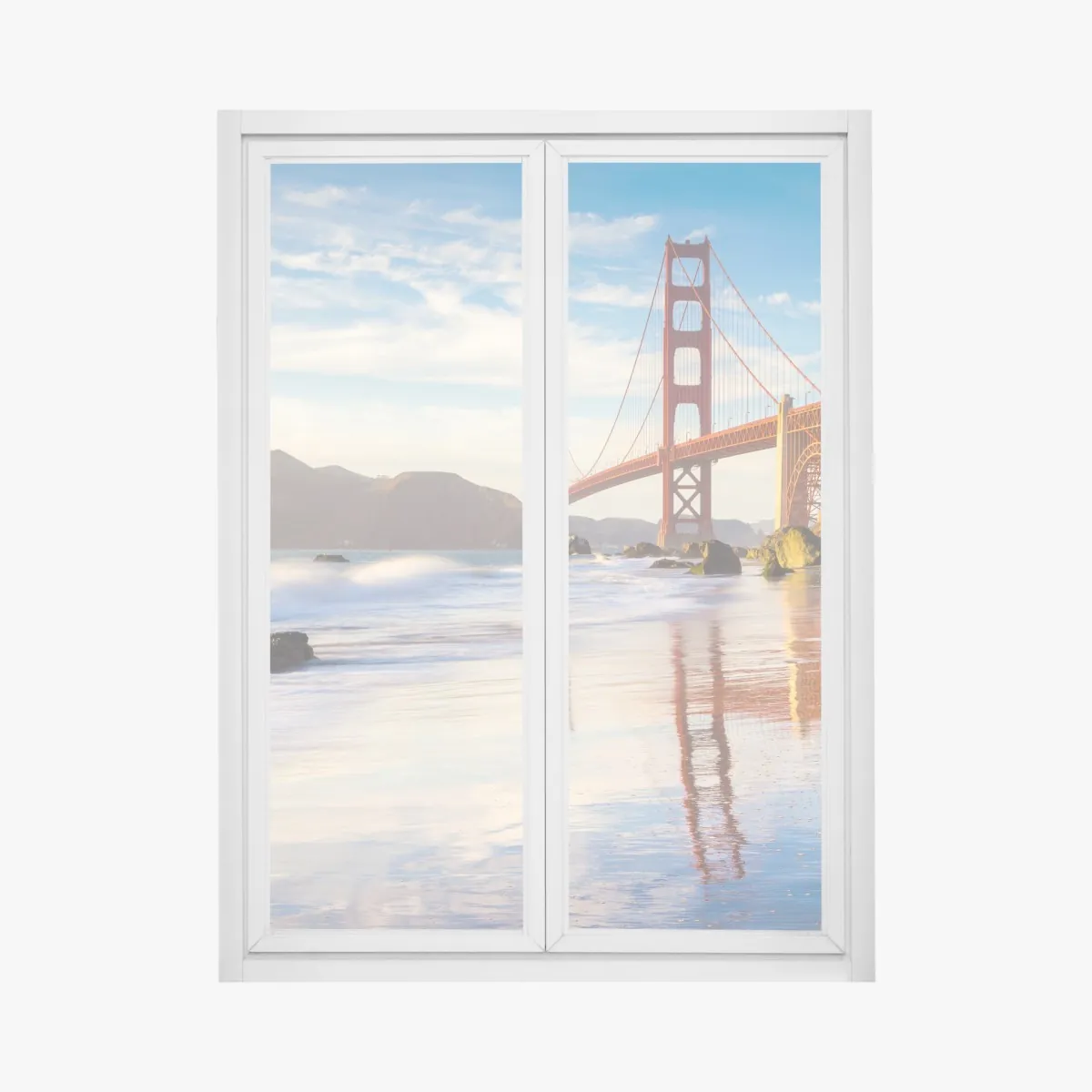 Naklejka na okno Golden Gate o zachodzie słońca – Wallissimo® Naklejka na okno Golden Gate o zachodzie słońca – Wallissimo®