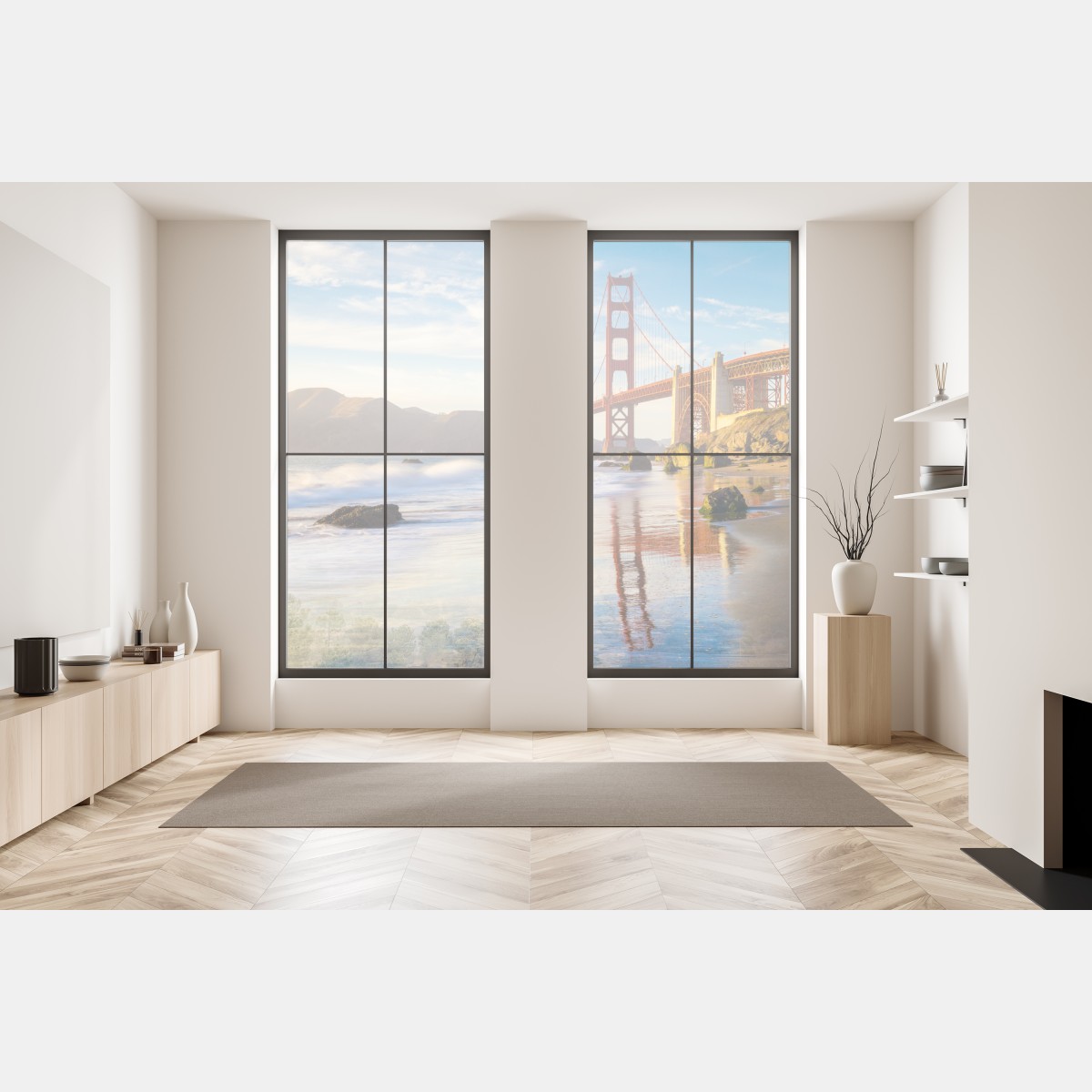 Naklejka na okno Golden Gate o zachodzie słońca – Wallissimo® Naklejka na okno Golden Gate o zachodzie słońca – Wallissimo®