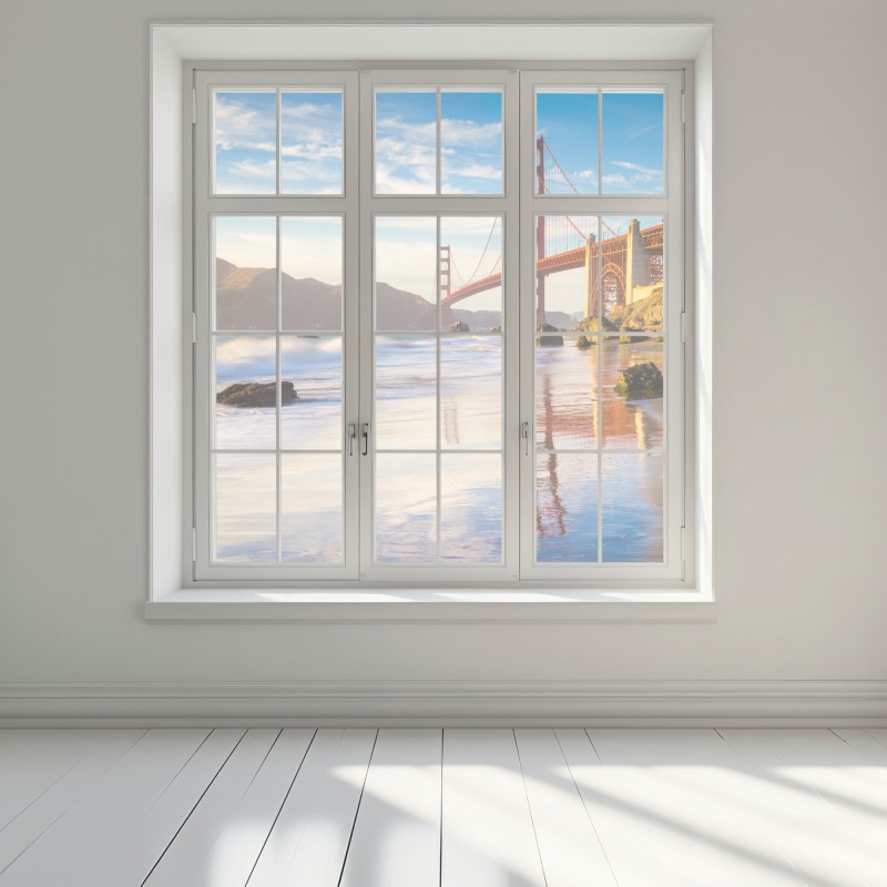 Naklejka na okno Golden Gate o zachodzie słońca – Wallissimo® Naklejka na okno Golden Gate o zachodzie słońca – Wallissimo®