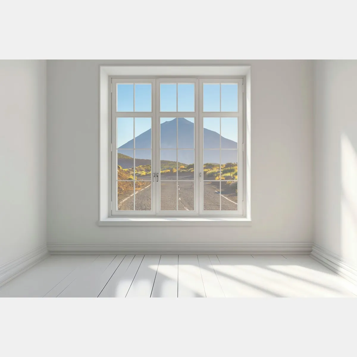 Naklejka na okno słoneczna droga prowadząca do wulkanu – Wallissimo® Naklejka na okno słoneczna droga prowadząca do wulkanu – Wallissimo®