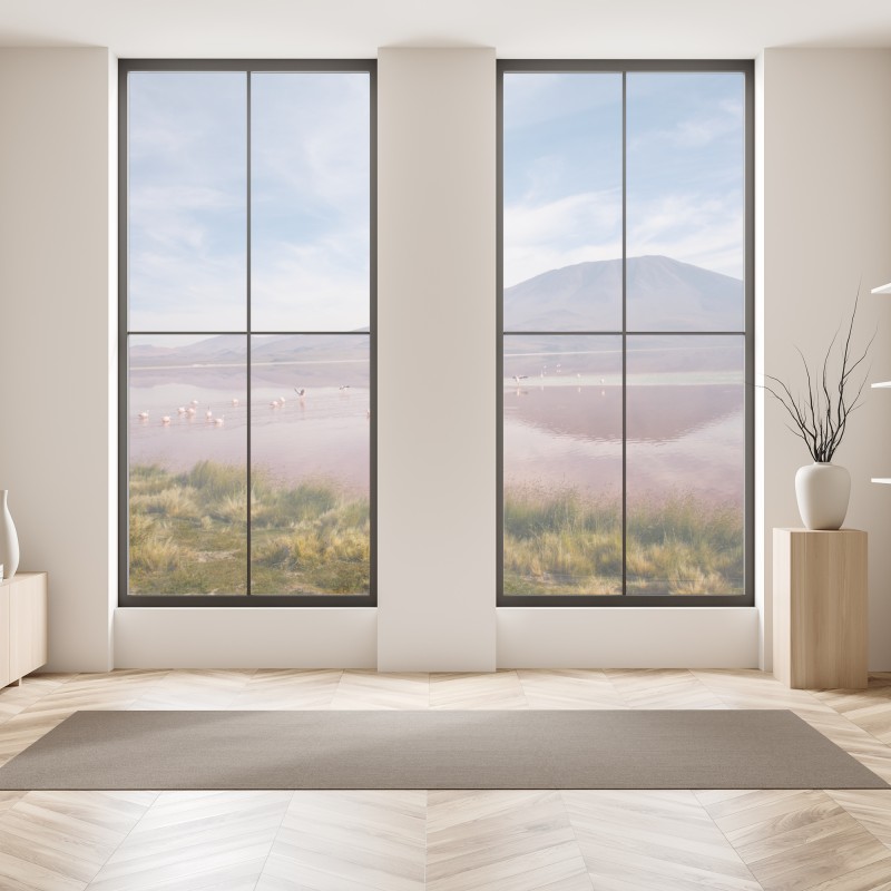 Naklejka na okno tropikalne fioletowe liście na żółtym tle – Wallissimo®