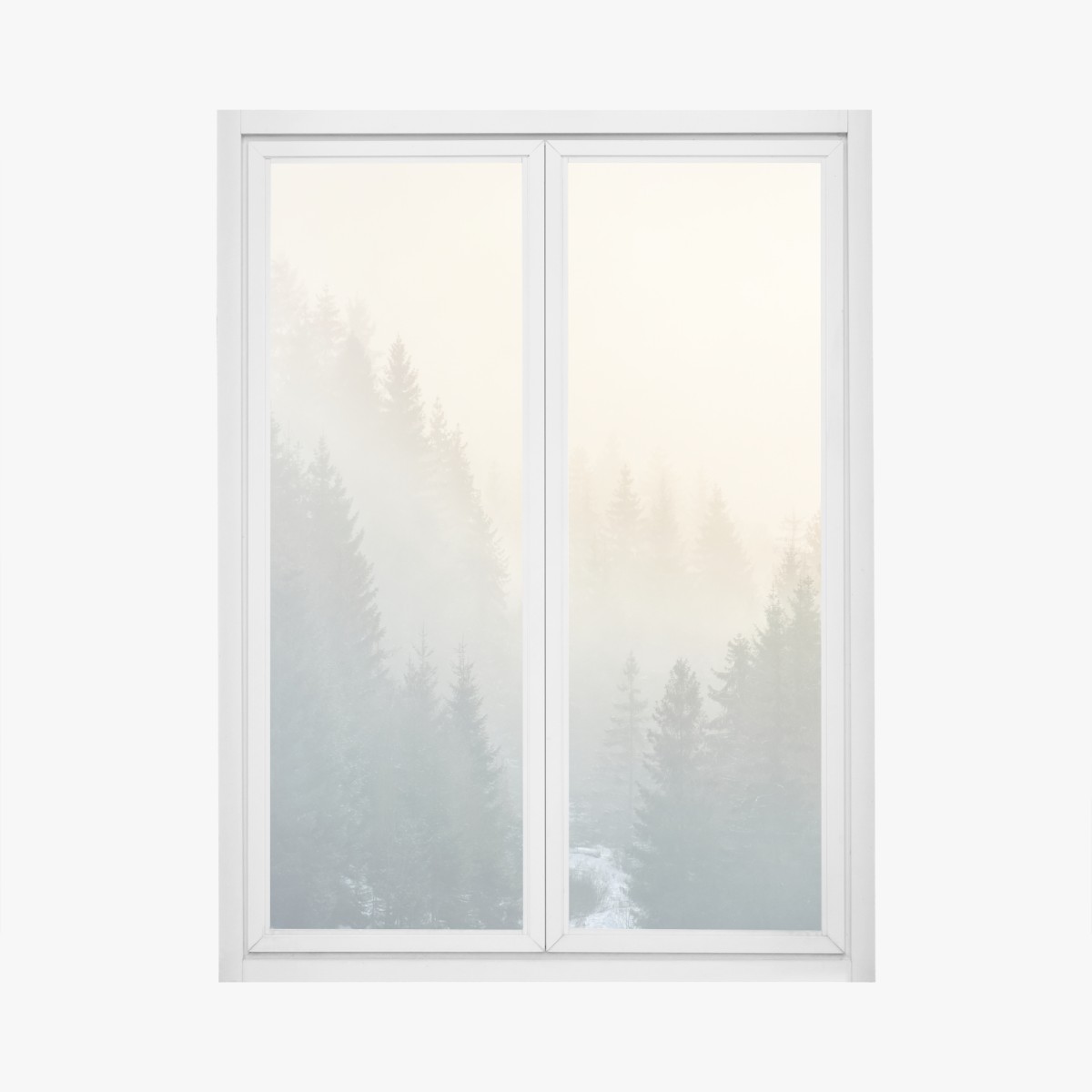 Window decal misty spruce forest sunrise