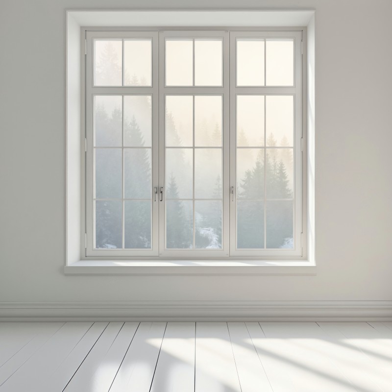 Naklejka na okno mglisty las świerkowy o wschodzie słońca – Wallissimo® Naklejka na okno mglisty las świerkowy o wschodzie słońca – Wallissimo®