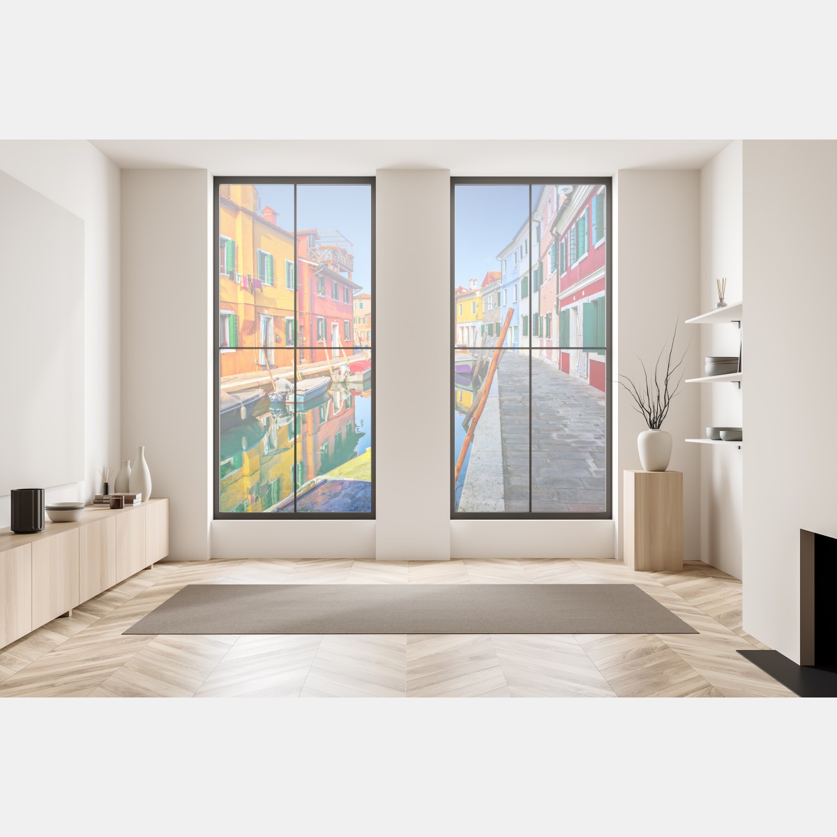 Naklejka na okno kolorowe domy nad kanałem w Burano – Wallissimo® Naklejka na okno kolorowe domy nad kanałem w Burano – Wallissimo®