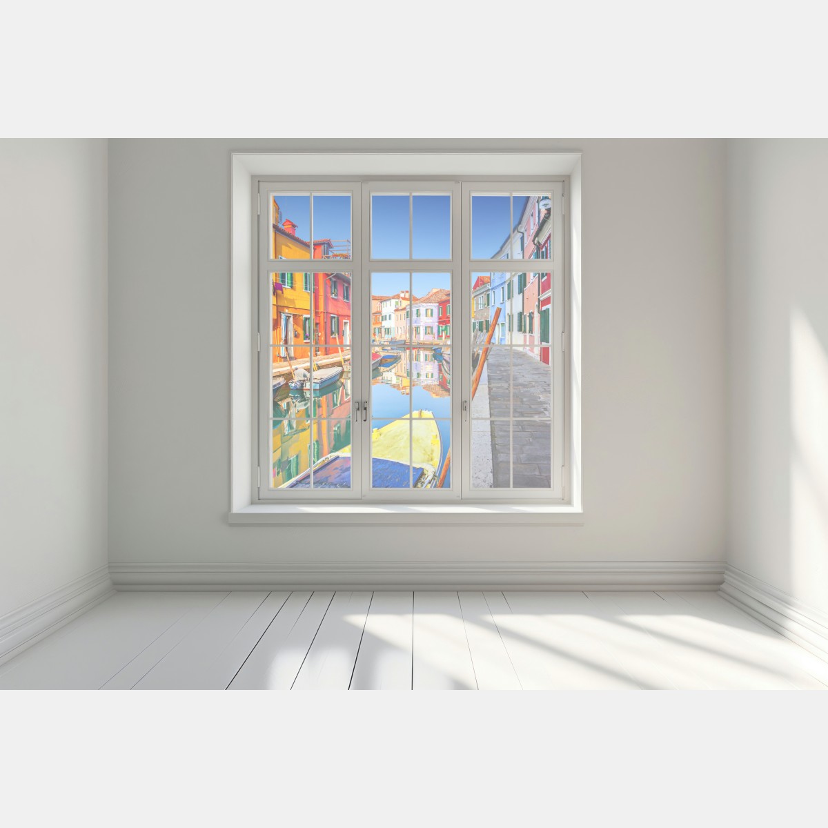Naklejka na okno kolorowe domy nad kanałem w Burano – Wallissimo® Naklejka na okno kolorowe domy nad kanałem w Burano – Wallissimo®
