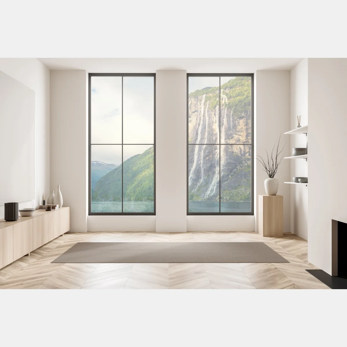 Naklejka na okno wodospady spływające po klifach fiordu – Wallissimo® Naklejka na okno wodospady spływające po klifach fiordu – Wallissimo®