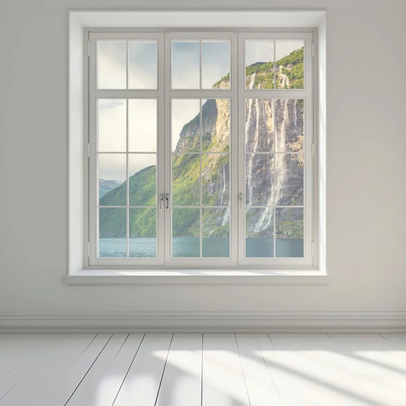 Naklejka na okno wodospady spływające po klifach fiordu – Wallissimo® Naklejka na okno wodospady spływające po klifach fiordu – Wallissimo®